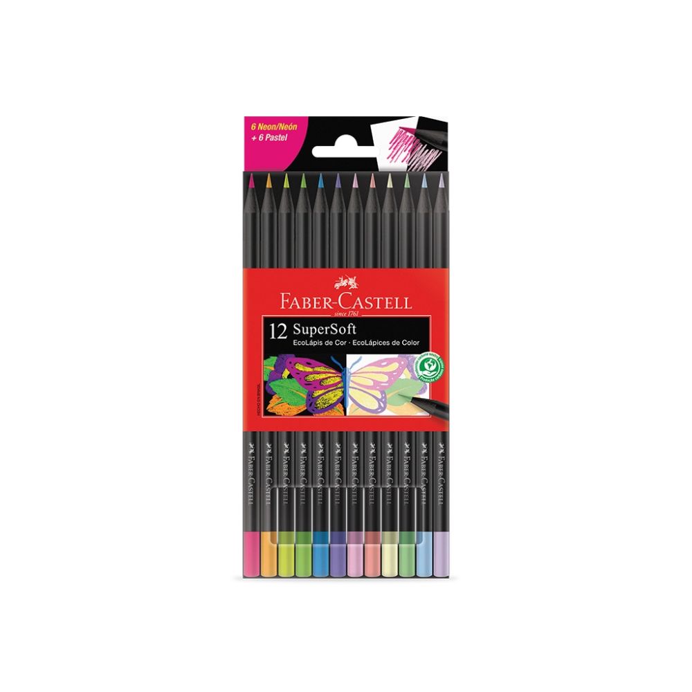 Lapices Faber Castell SuperSoft x 12 Tonos 6 neon/6 pastel