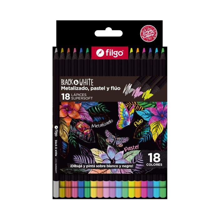 Lapices supersoft Black & White Filgo x18 colores